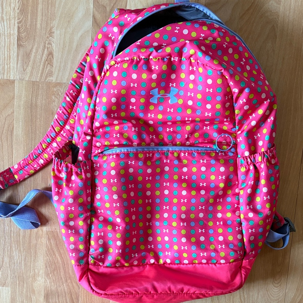 Under Armour Pink Backpack with Colorful Dots